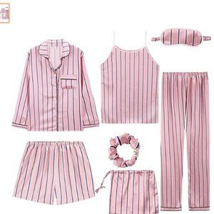 silk pajama set- pink and blue